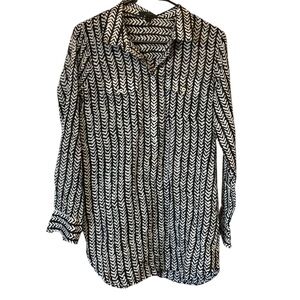 J.Crew popover tunic blouse women S Black white chevron sheer geometric